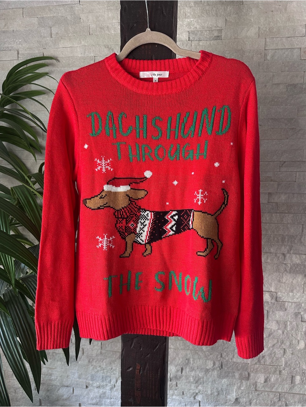 Belle du jour Red 'Dachshund Through The Snow' Holiday Weiner Dog Sweater M